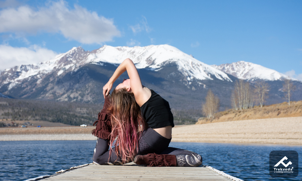 Yoga posture in mountains